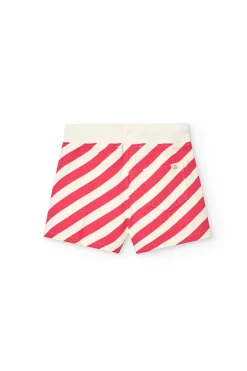 Short lavorati a maglia con motivo in rilievo per bambina in rosso e bianco.