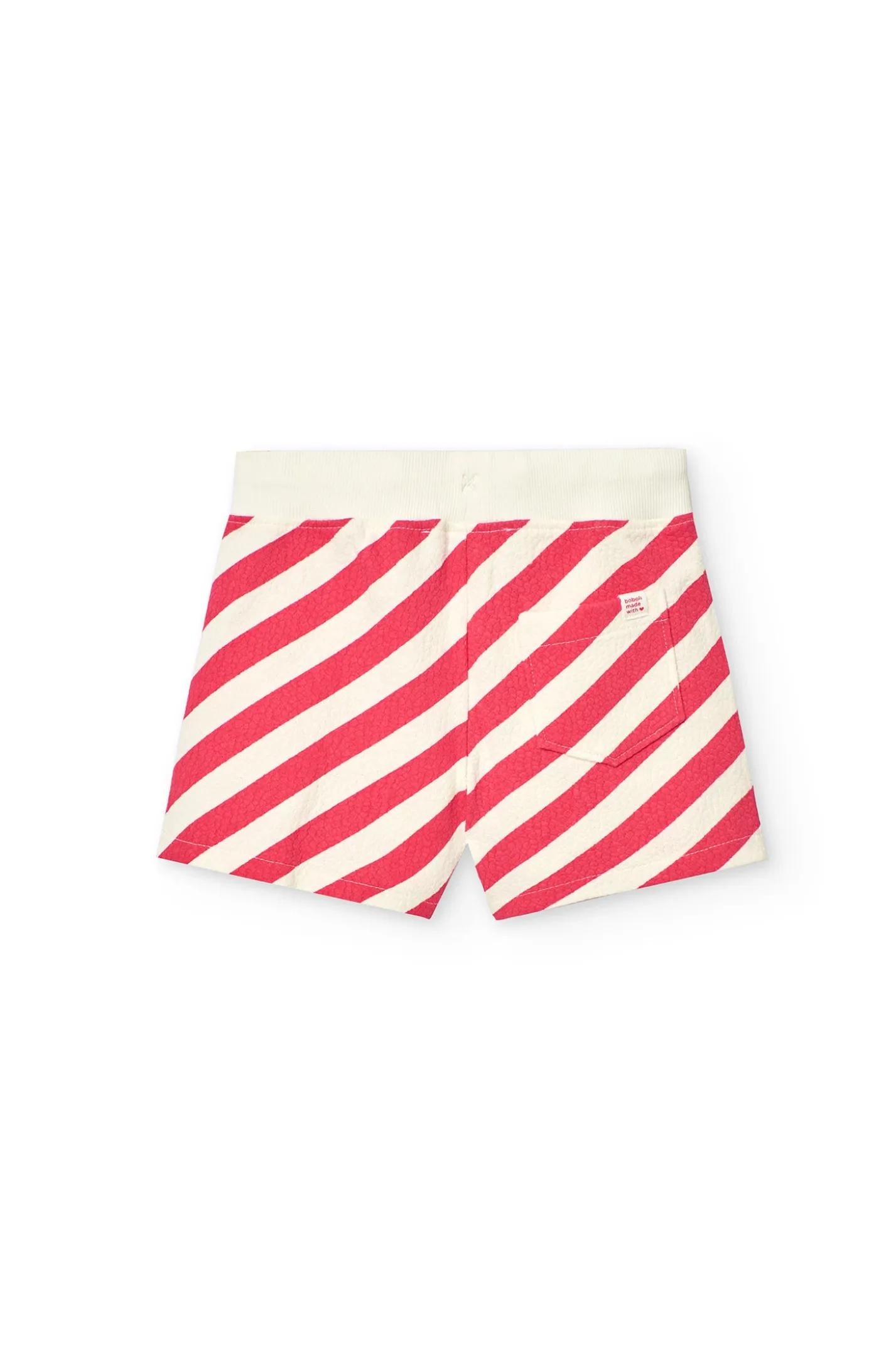 Short lavorati a maglia con motivo in rilievo per bambina in rosso e bianco.