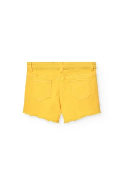 Shorts in tessuto twill elasticizzato per bambina in colore giallo