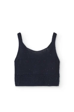 Top a maglia per bambina in colore blu marino.
