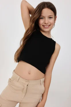 Top basic in maglia per bambina di colore nero