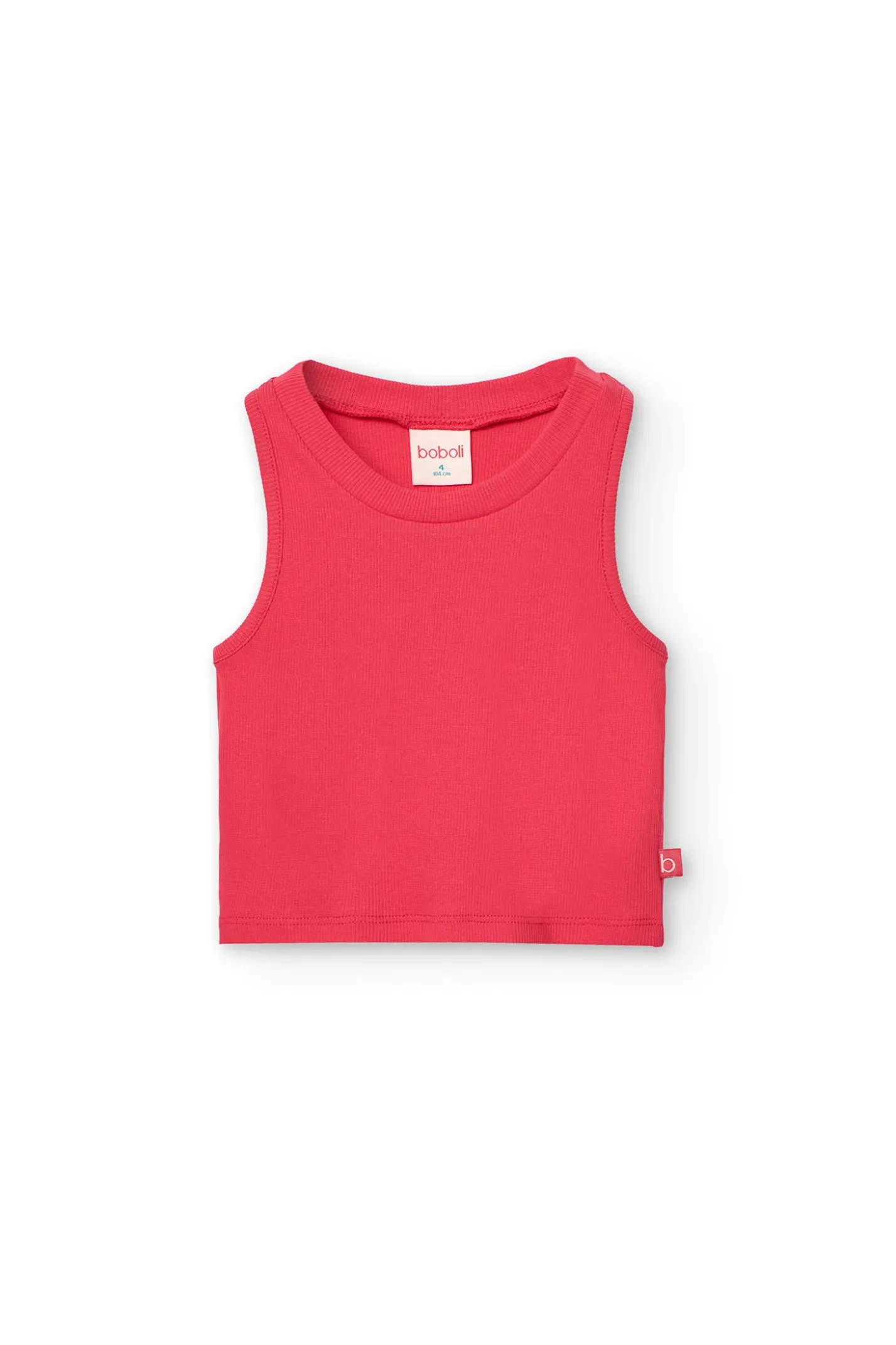 Top basic in maglia per bambina colore fragola