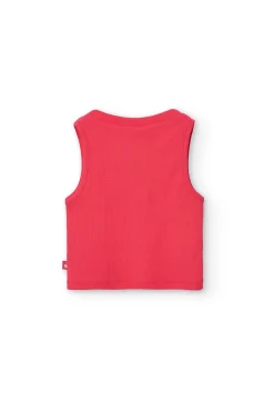 Top basic in maglia per bambina colore fragola