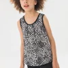 Top in crêpe per bambina con stampa in nero e bianco.