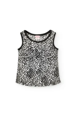 Top in crêpe per bambina con stampa in nero e bianco.