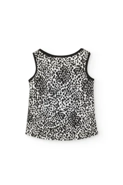Top in crêpe per bambina con stampa in nero e bianco.