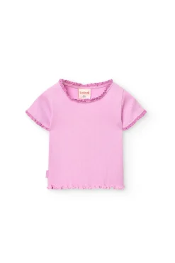 T-shirt basic di maglia per neonata in rosa