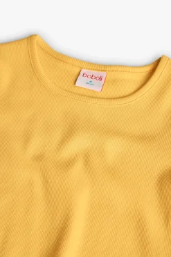 T-shirt basic in maglia per bambina di colore giallo.