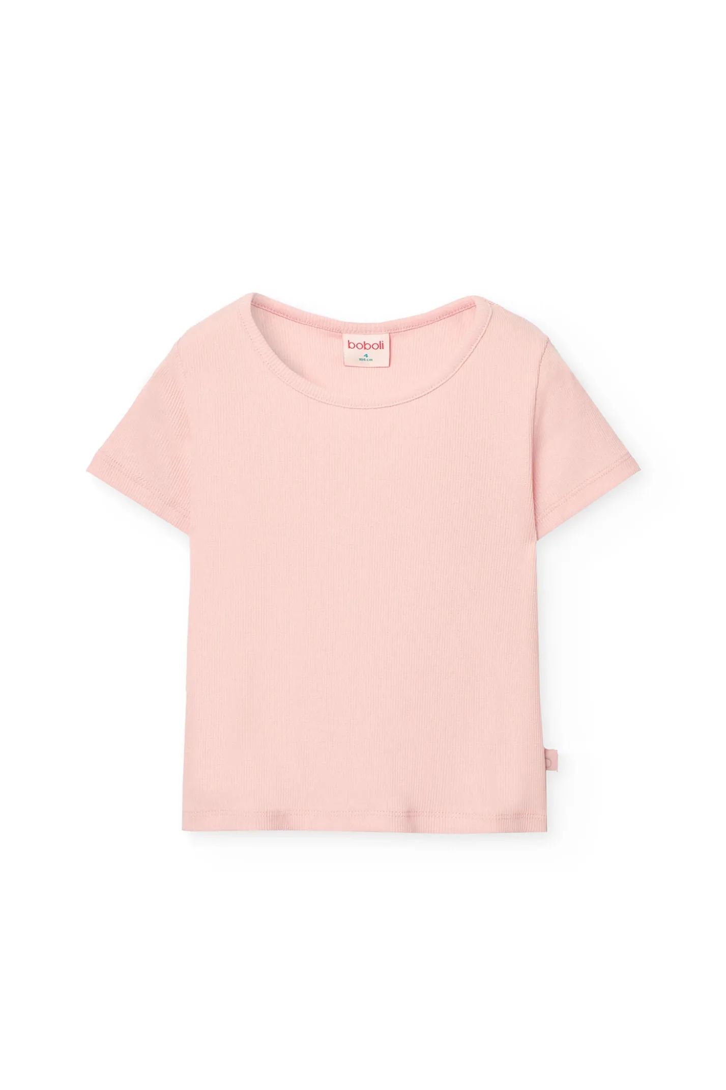 T-shirt basica in maglia per bambina di colore rosa