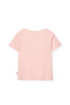 T-shirt basica in maglia per bambina di colore rosa