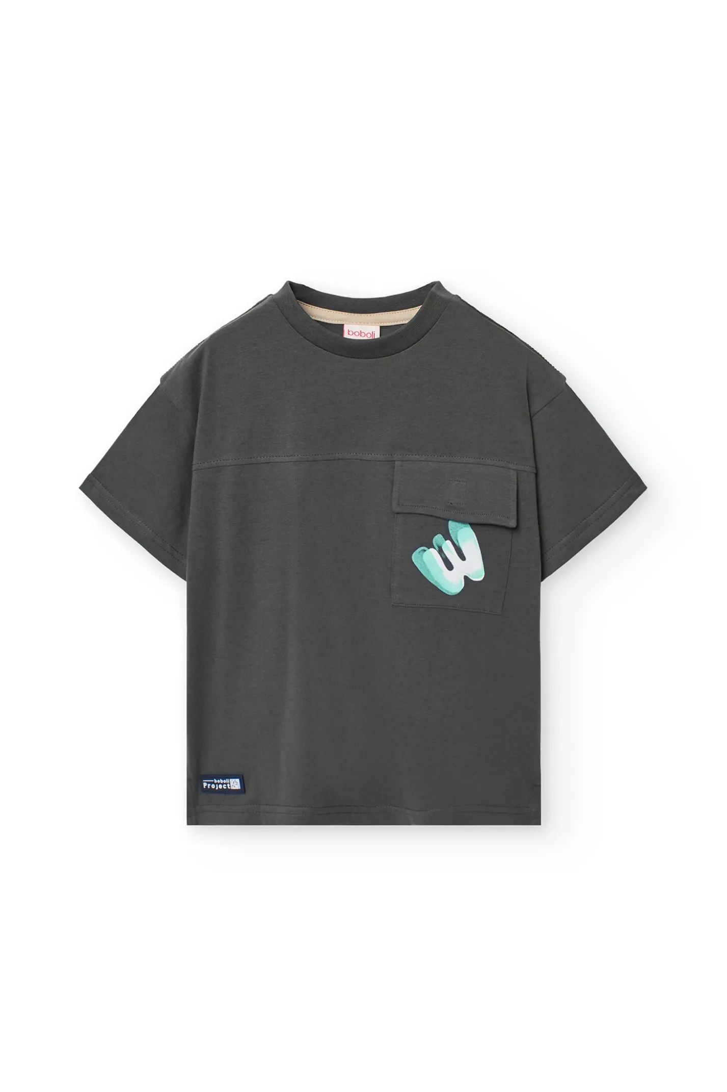T-shirt in maglia per bambino in grigio con taschino