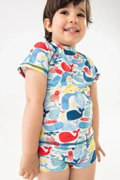 T-shirt in poliammide per bambino con stampe di animali marini