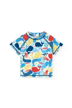 T-shirt in poliammide per bambino con stampe di animali marini