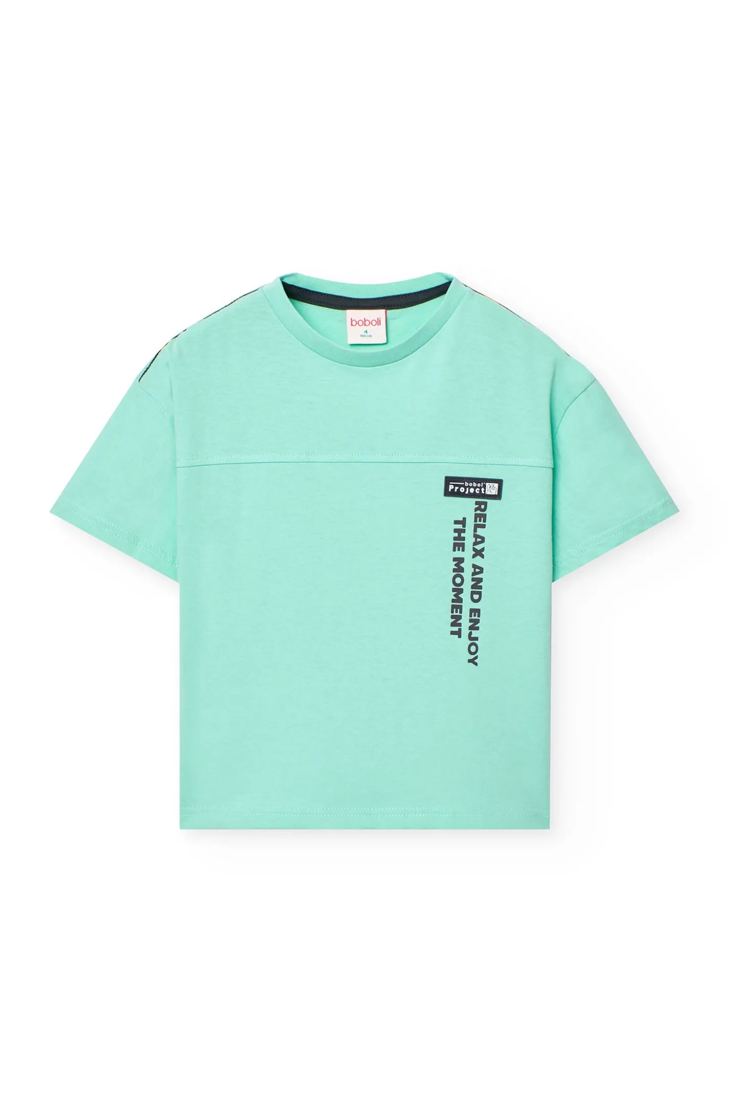 T-shirt per bambino in maglia di colore verde acqua