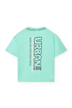 T-shirt per bambino in maglia di colore verde acqua