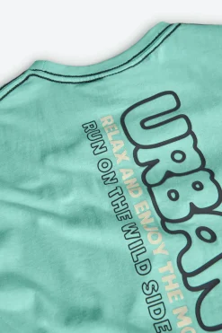 T-shirt per bambino in maglia di colore verde acqua