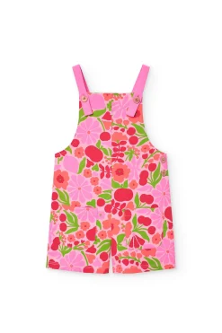 Tuta in maglia per bambina con design floreale in rosa e verde.