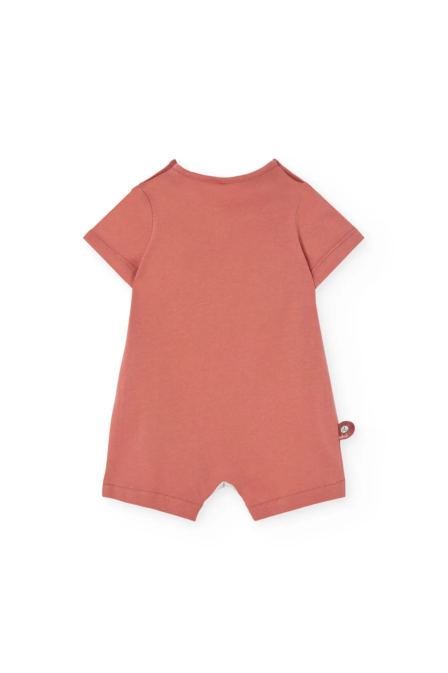 Tutina corta in maglia per bebé di colore arancione.