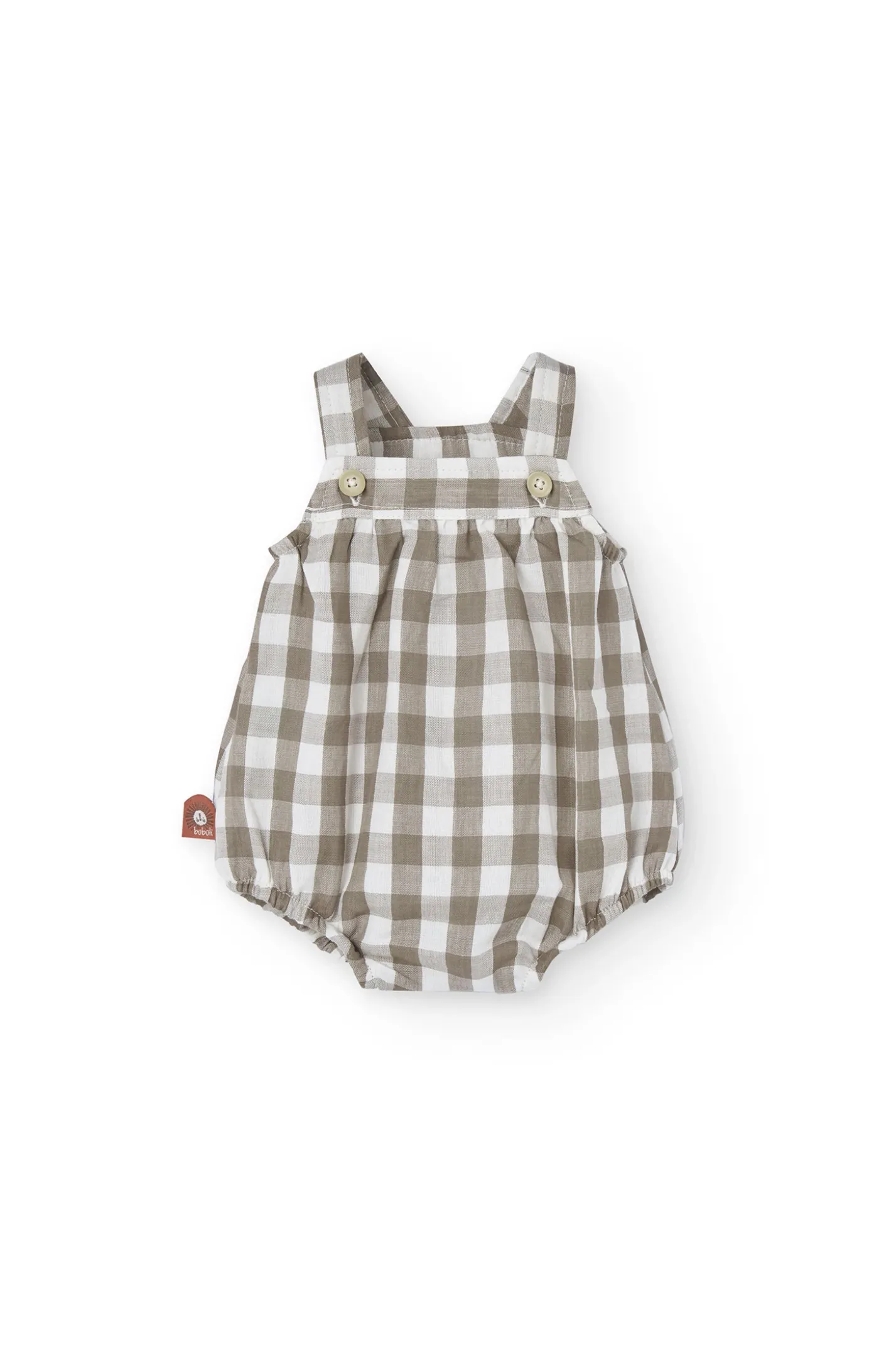 Tutina in maglia per bebé a quadri nei toni della terra.