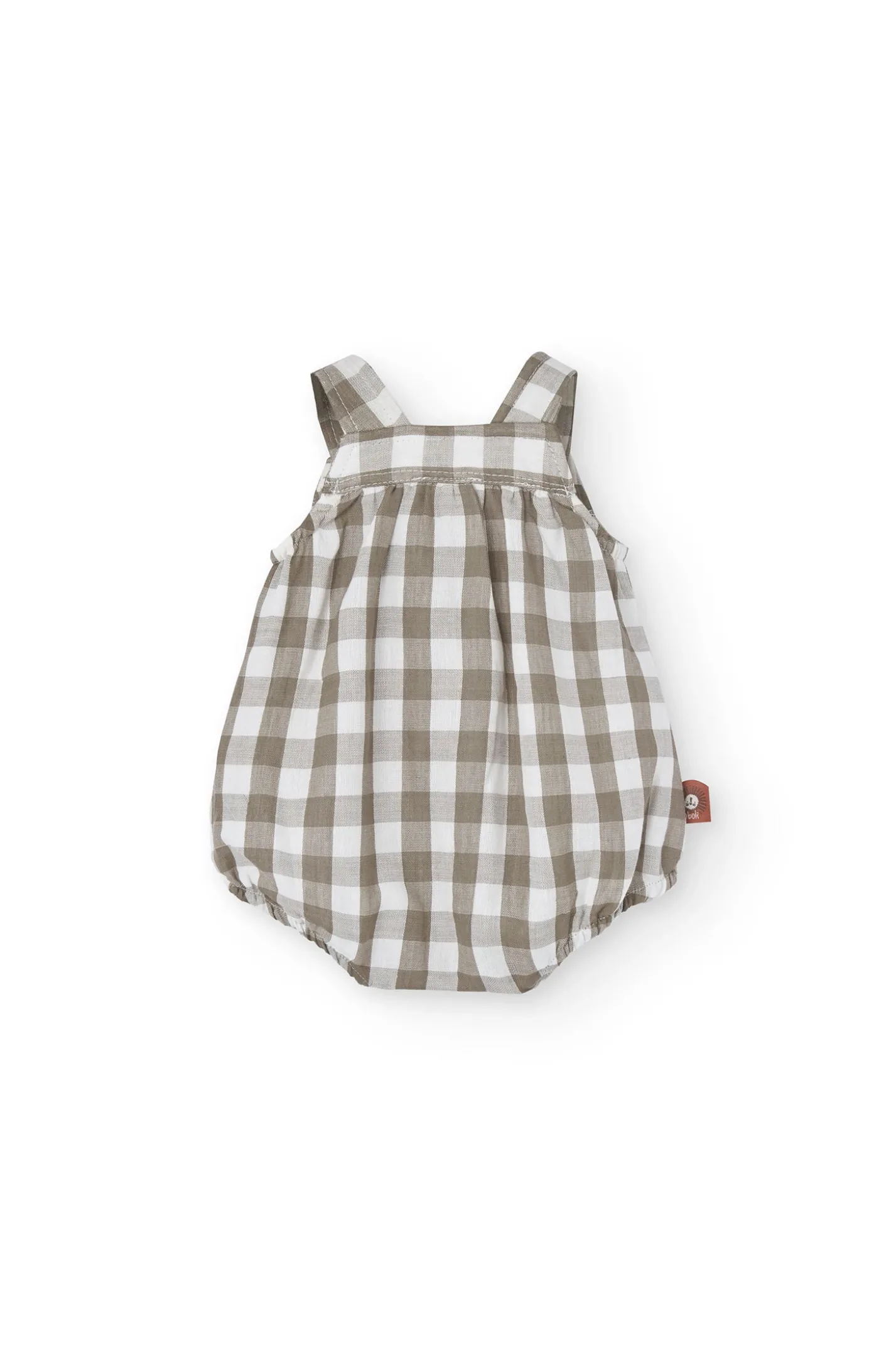 Tutina in maglia per bebé a quadri nei toni della terra.