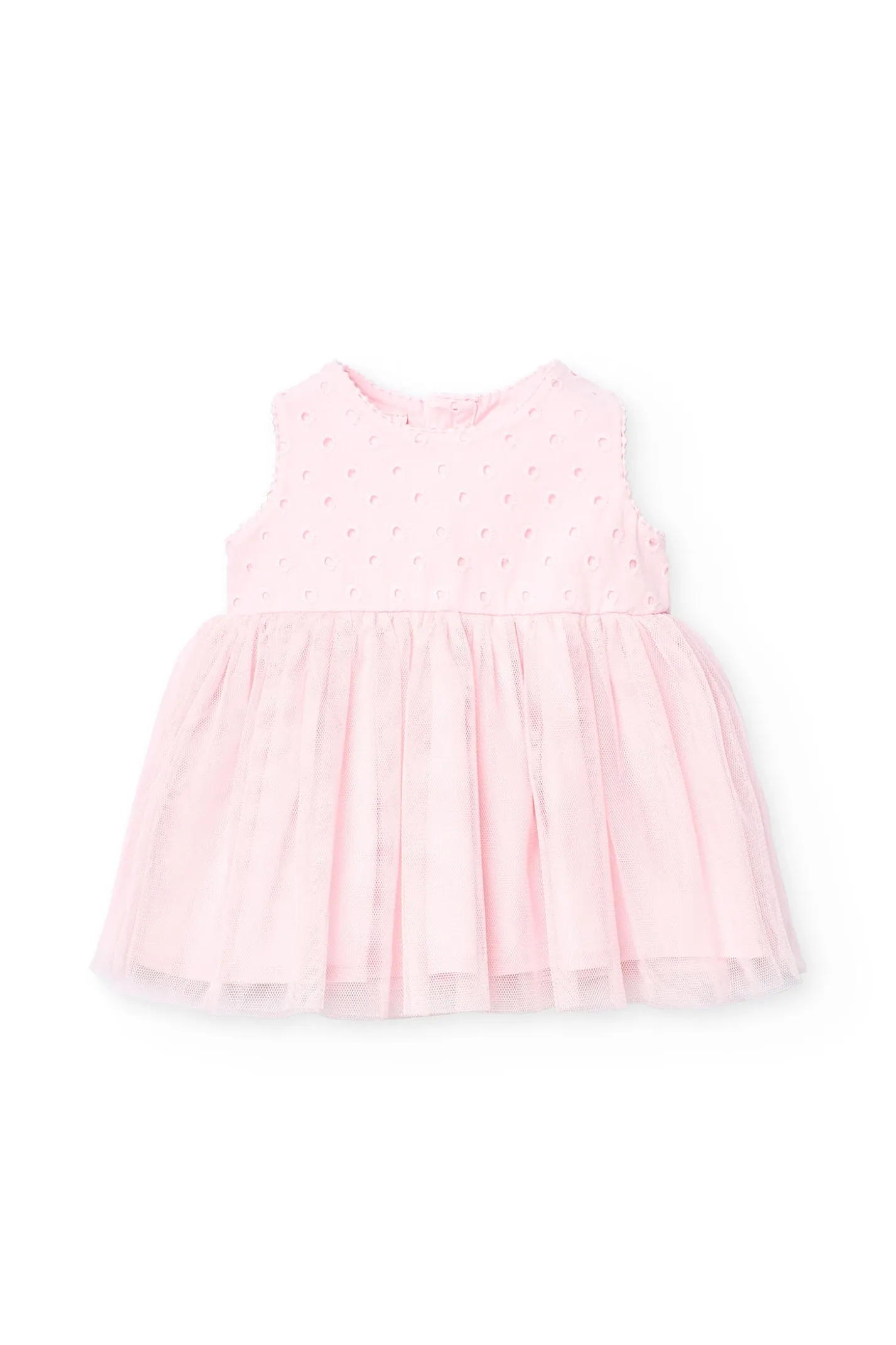 Vestitino in batista per neonata di colore rosa ricamato.