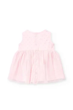 Vestitino in batista per neonata di colore rosa ricamato.