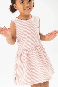 Vestitino in popeline per bambina a righe rosse e bianche