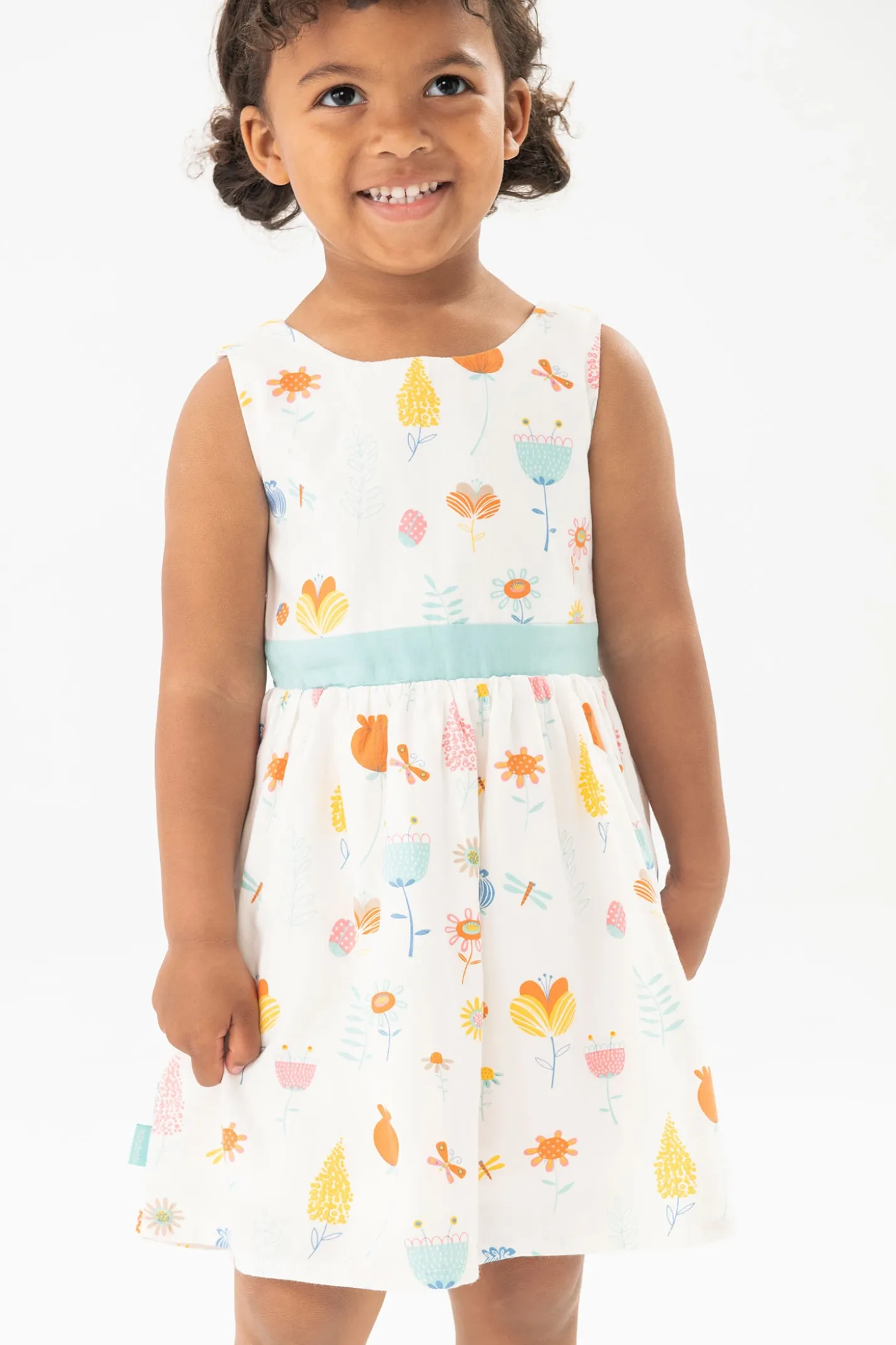 Vestito di raso per neonata con stampa floreale in colori pastello