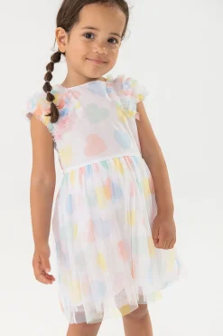 Vestito di tulle per bambina con stampa di cuori