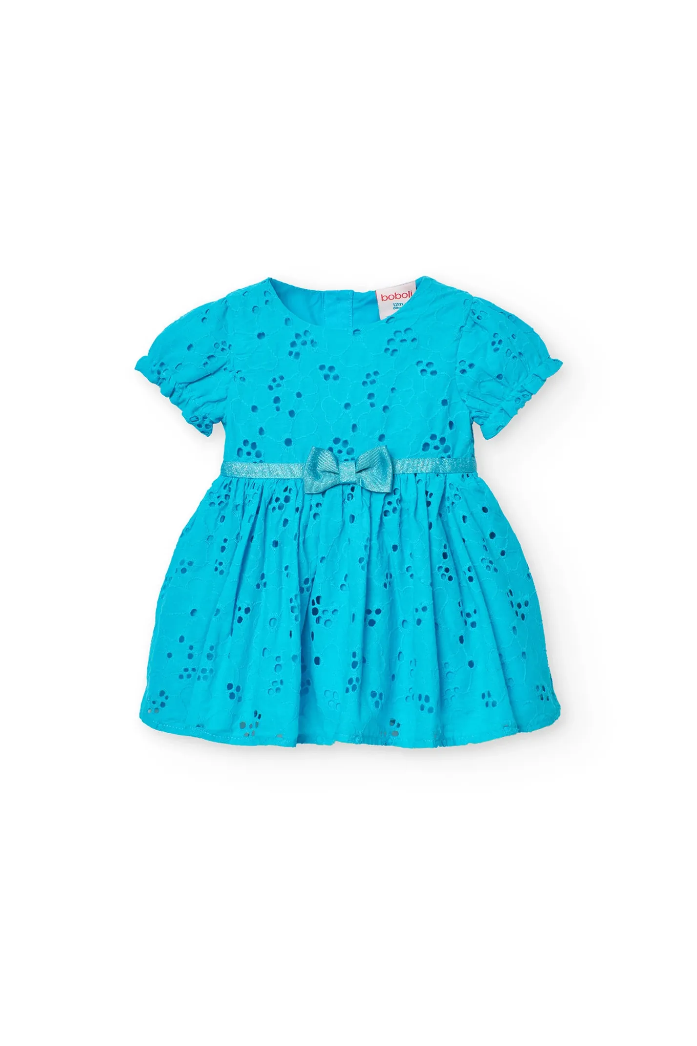 Vestito in batista per neonata ricamato in colore blu.