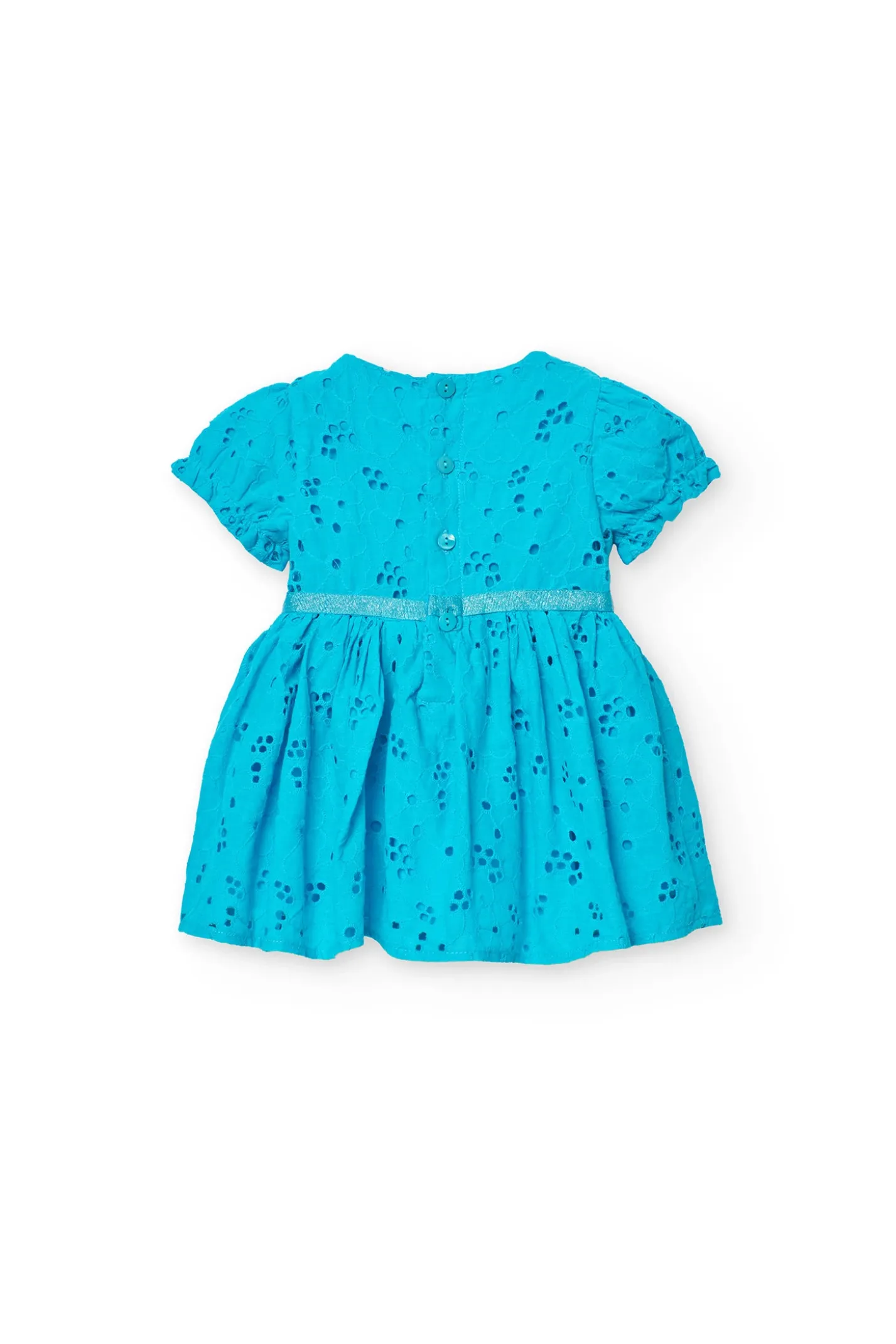 Vestito in batista per neonata ricamato in colore blu.
