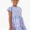 Vestito in maglia per bambina con stampa floreale nei colori blu e rosa