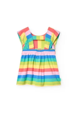 Vestito in maglia per bambina con stampa a righe multicolore