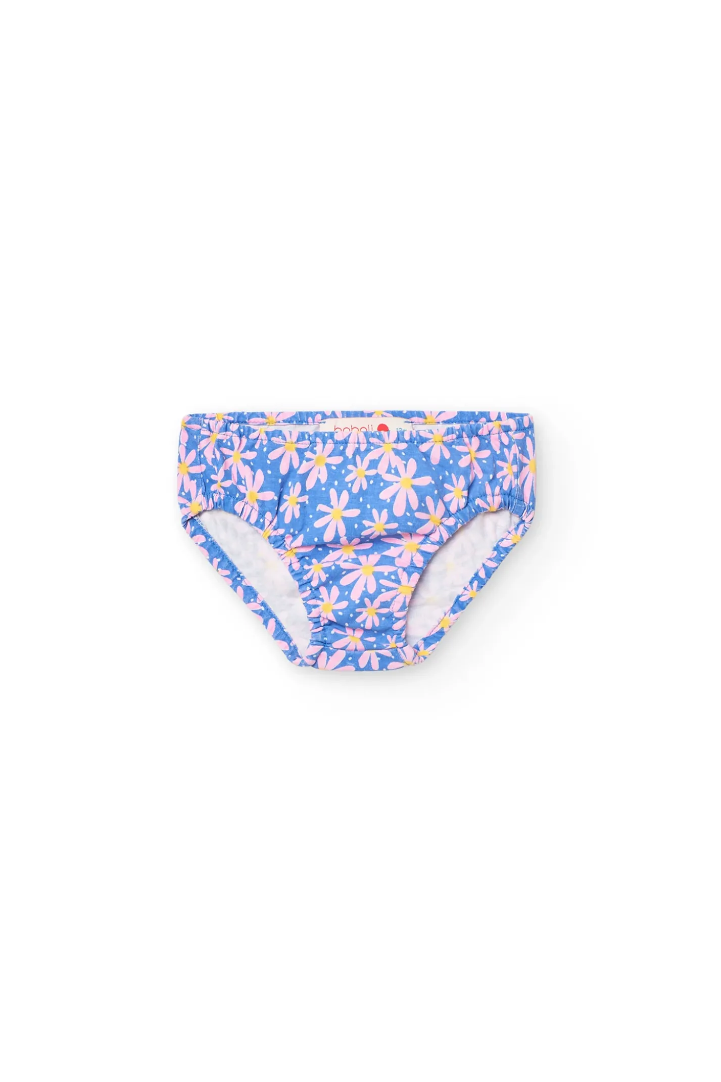 Vestito in maglia per bambina con stampa floreale nei colori blu e rosa