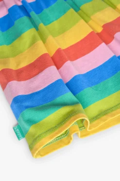 Vestito in maglia per bambina con stampa a righe multicolore