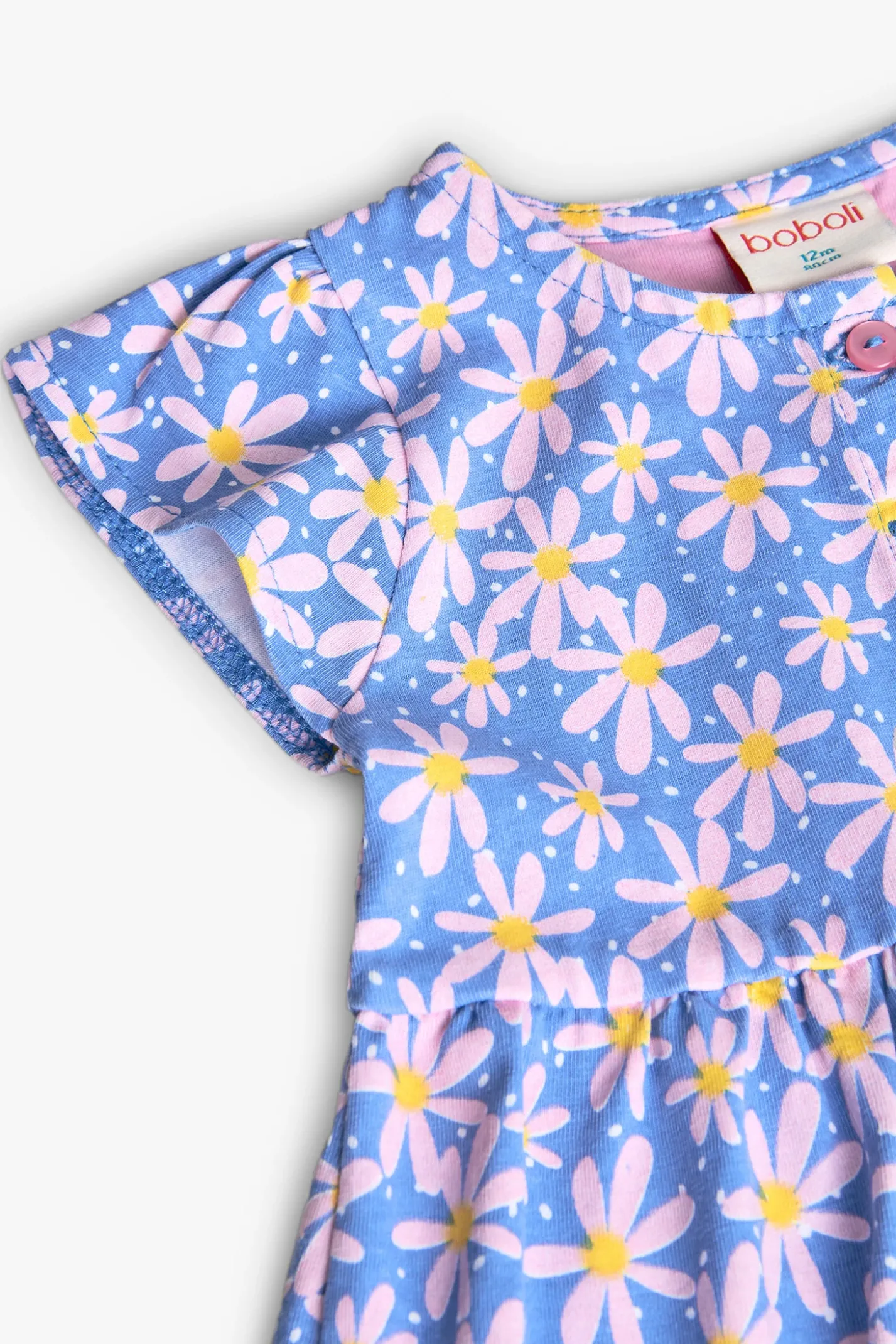 Vestito in maglia per bambina con stampa floreale nei colori blu e rosa