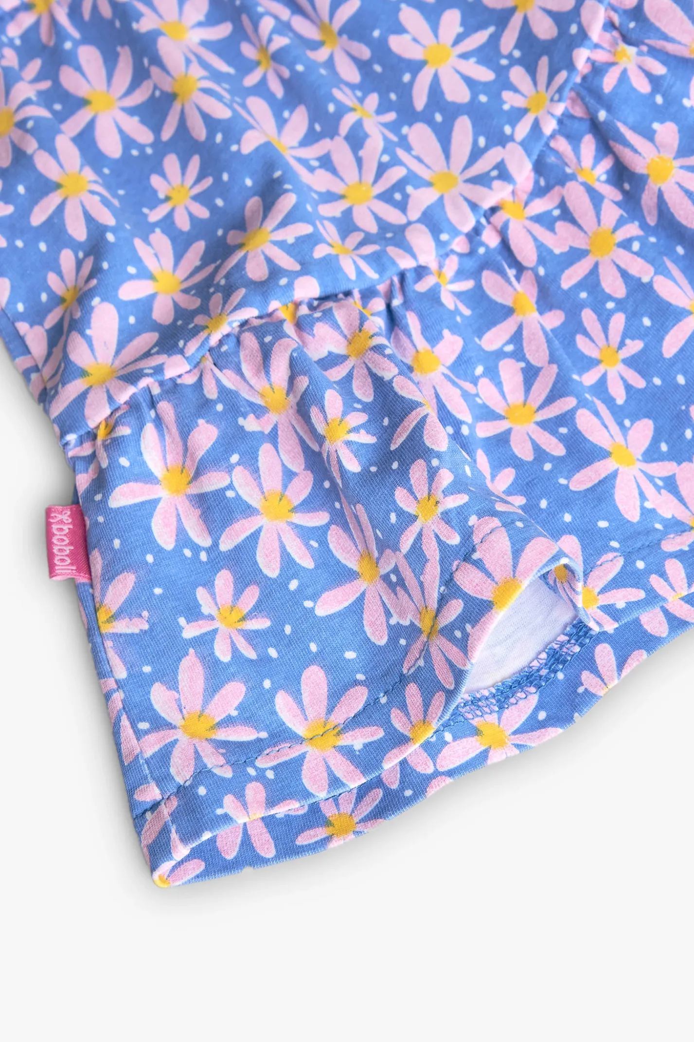 Vestito in maglia per bambina con stampa floreale nei colori blu e rosa