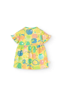 Vestito in maglia per neonata con design a frutta in colore giallo