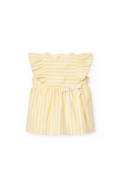 Vestito in popeline da bambina a righe di colore giallo