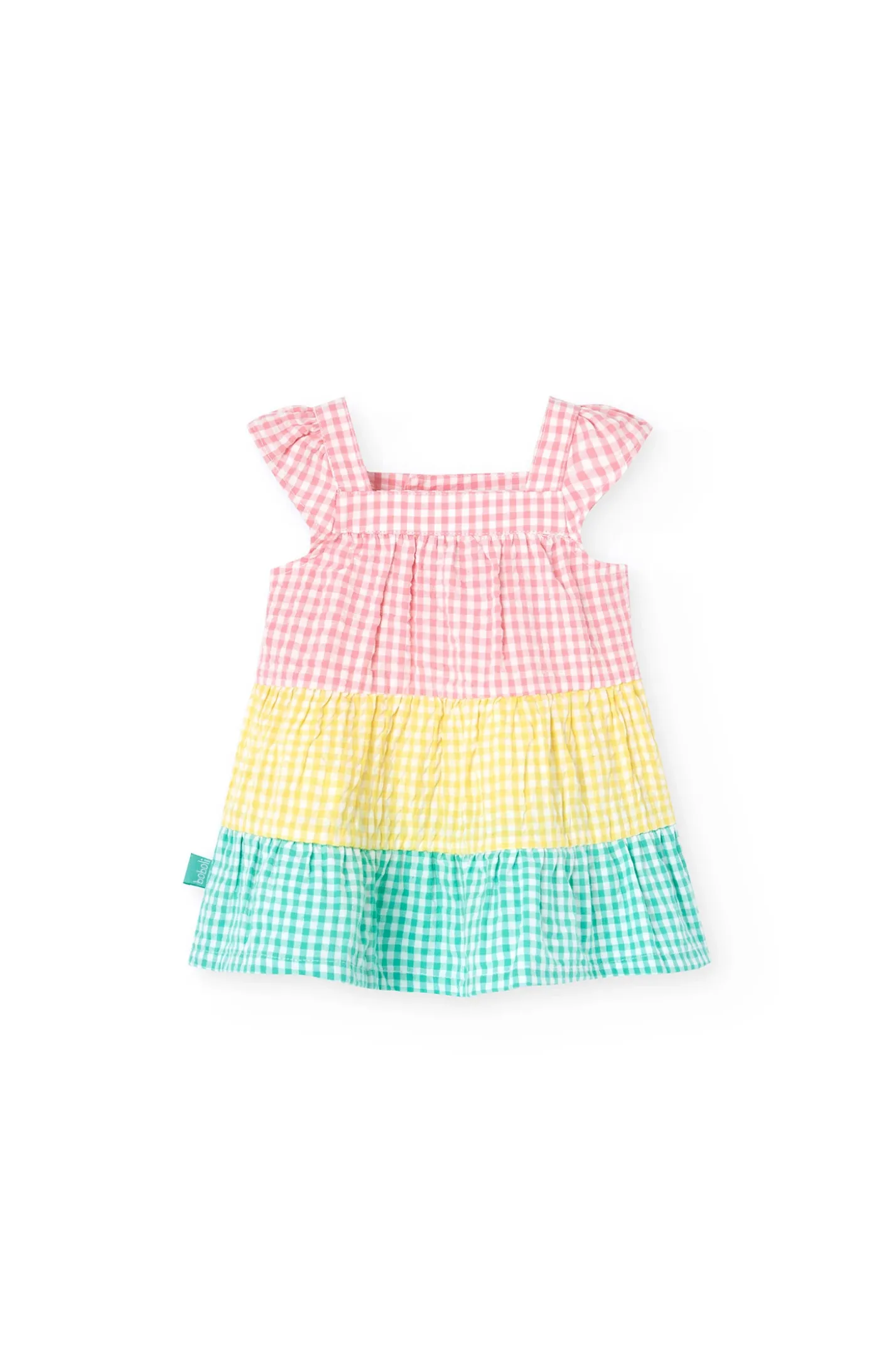 Vestito in popeline per bambina con design a quadri multicolore