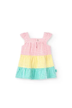 Vestito in popeline per bambina con design a quadri multicolore