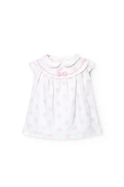 Vestito in popeline per neonata con stampa a pois in bianco e rosa