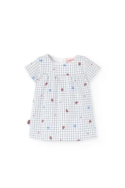 Vestito in popeline per neonata con stampa in bianco e blu