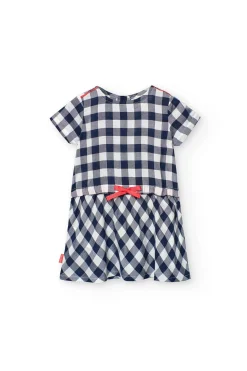 Vestito in viscosa per bambina con motivo a quadretti in colore navy.