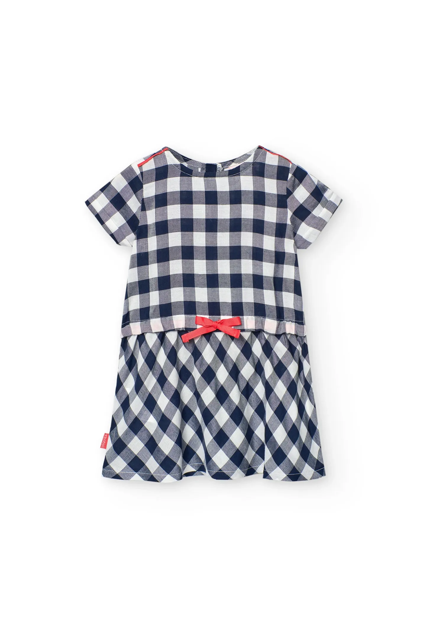 Vestito in viscosa per bambina con motivo a quadretti in colore navy.
